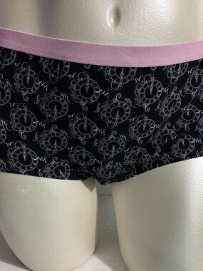 Catherines Boyshort Panties Underwear Cotton Blend Clock Pink Black Plus 3X